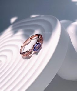14k Rose Gold Oval Tanzanite and Zirconia Shank Ring