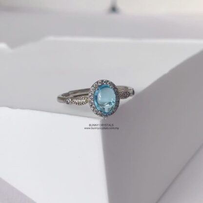 Natural High Grade Egg Dome Blue Topaz Ring S925 Sterling Silver Adjustable Ring - Image 2