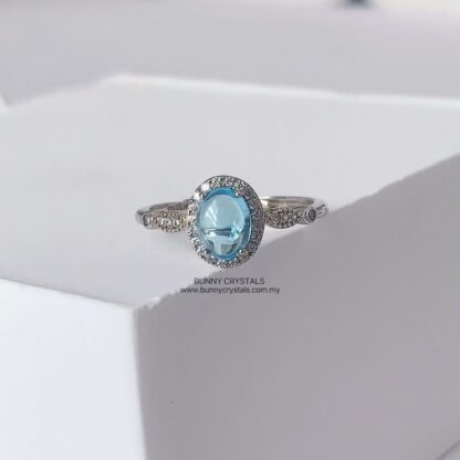 Natural High Grade Egg Dome Blue Topaz Ring S925 Sterling Silver Adjustable Ring - Image 3