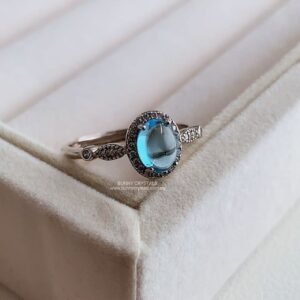 Natural High Grade Egg Dome Blue Topaz Ring S925 Sterling Silver Adjustable Ring