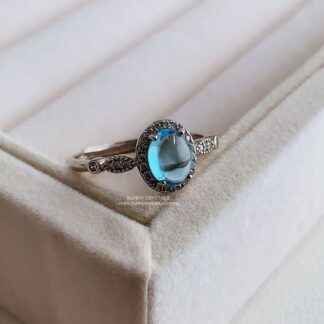 Natural High Grade Egg Dome Blue Topaz Ring S925 Sterling Silver Adjustable Ring