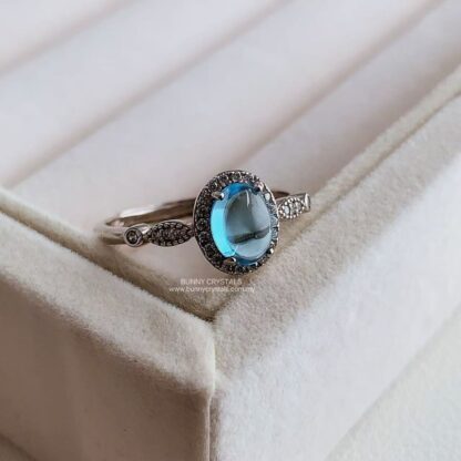 Natural High Grade Egg Dome Blue Topaz Ring S925 Sterling Silver Adjustable Ring