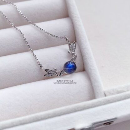 Natural Blue Flash Gray Moonstone Angel S925 Sterling Silver Necklace - Image 2