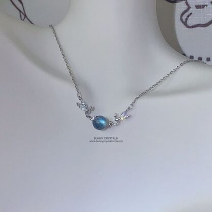 Natural Blue Flash Gray Moonstone Angel S925 Sterling Silver Necklace - Image 3