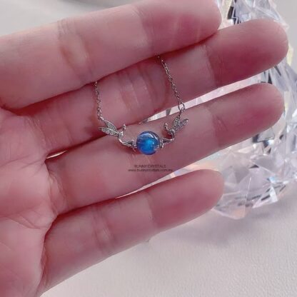 Natural Blue Flash Gray Moonstone Angel S925 Sterling Silver Necklace - Image 4