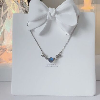 Natural Blue Flash Gray Moonstone Angel S925 Sterling Silver Necklace - Image 7