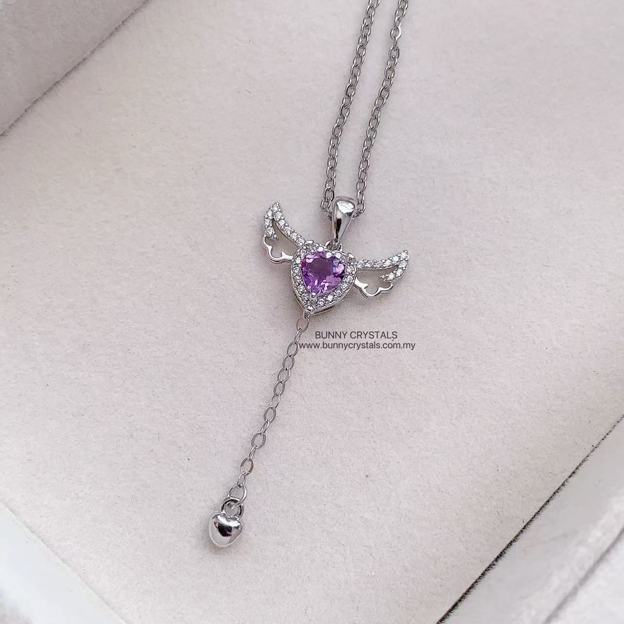 Natural Amethyst Sweet Angel Heart Necklace - Image 3