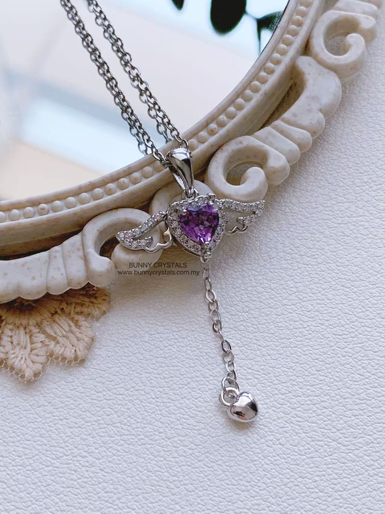 Natural Amethyst Sweet Angel Heart Necklace - Image 6