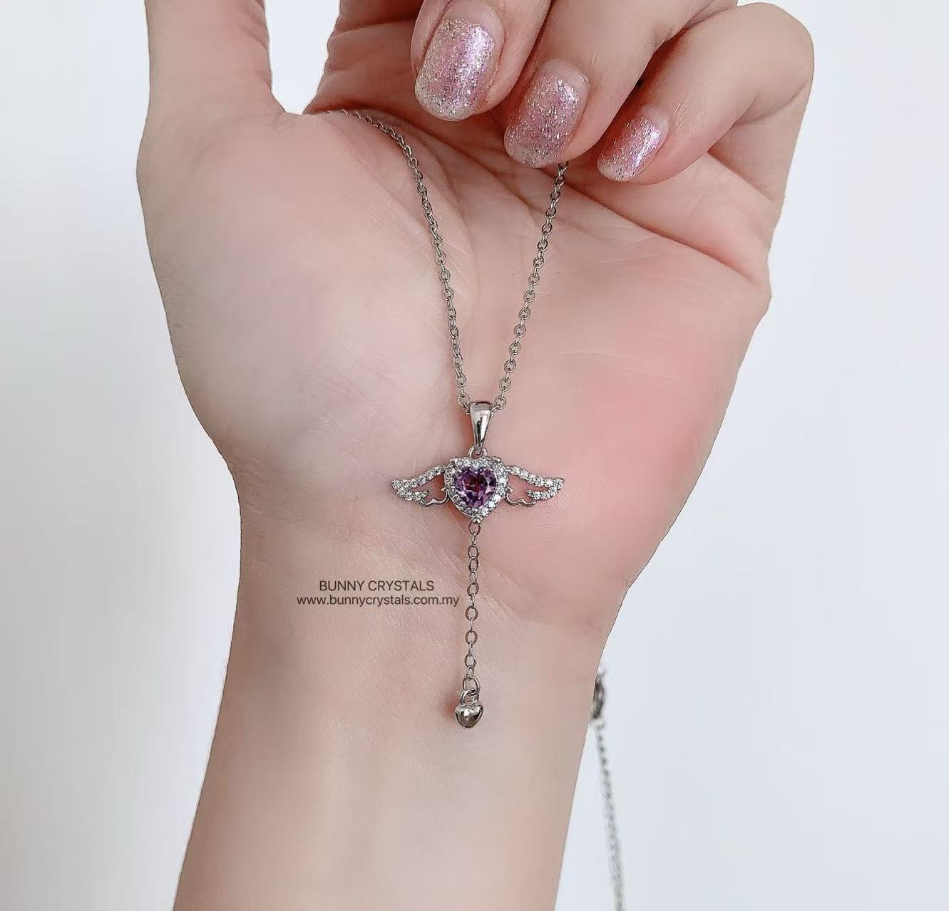 Natural Amethyst Sweet Angel Heart Necklace