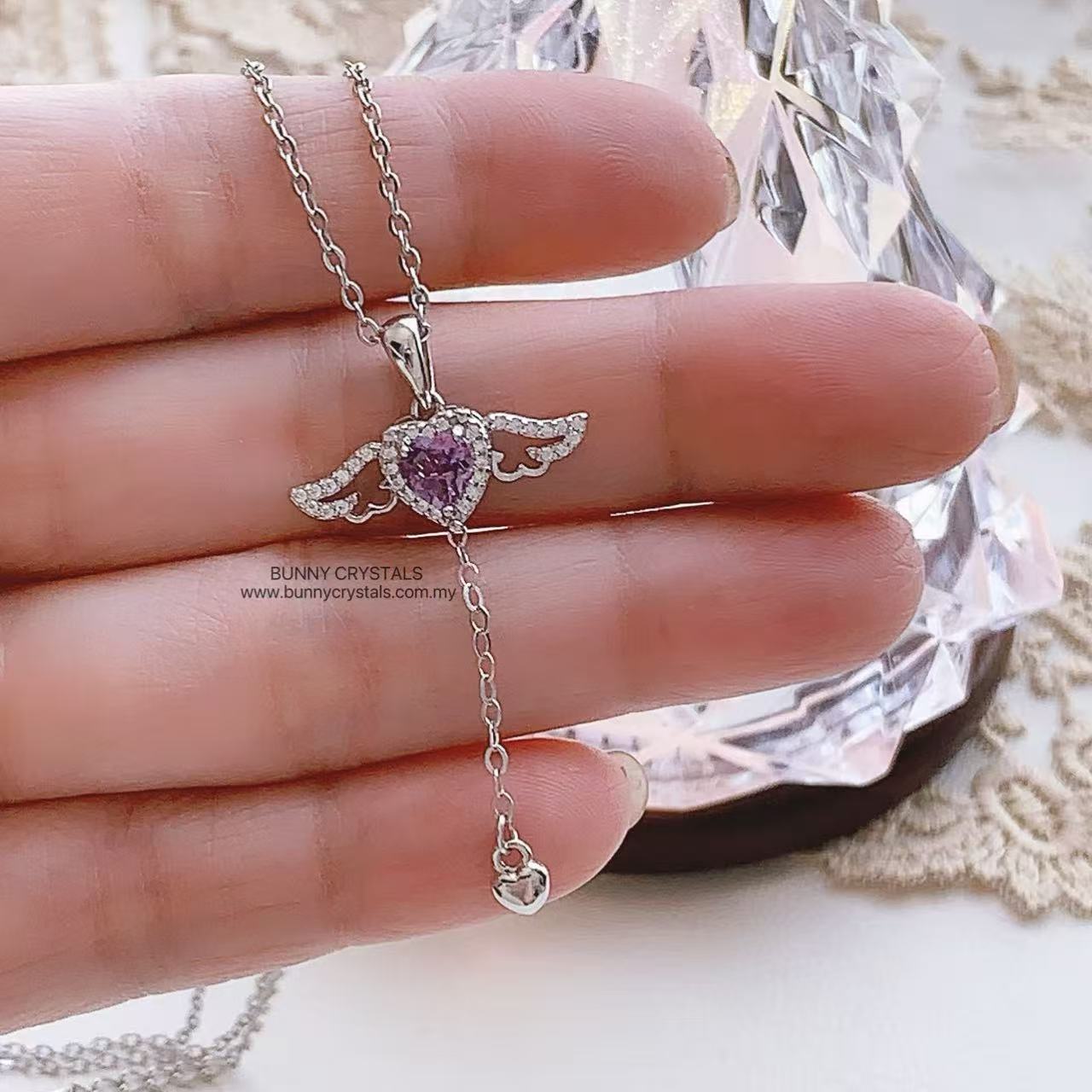 Natural Amethyst Sweet Angel Heart Necklace - Image 8