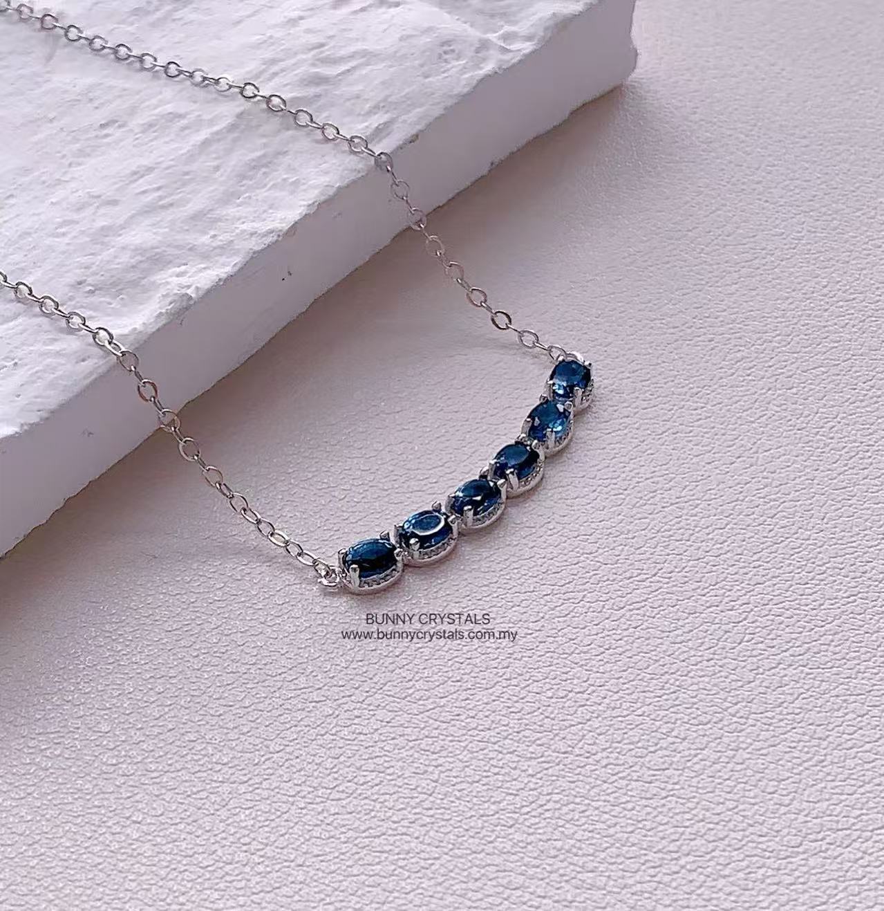 Natural Blue Topaz Smile Necklace - Image 3