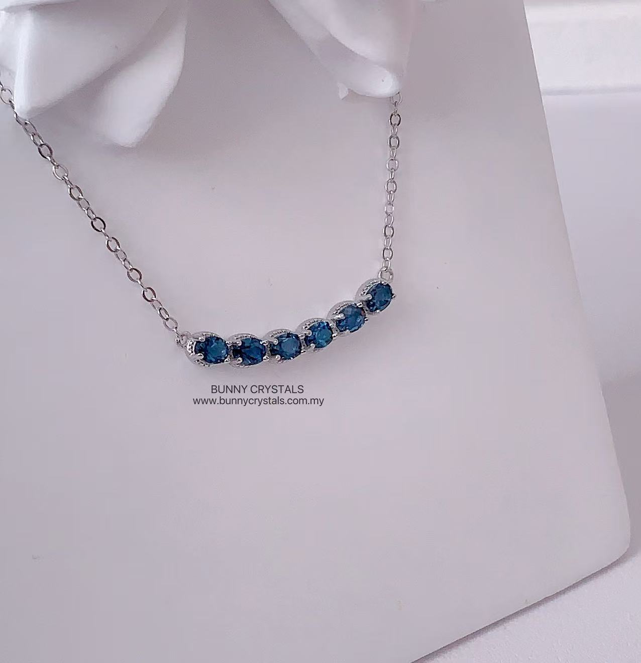 Natural Blue Topaz Smile Necklace - Image 4