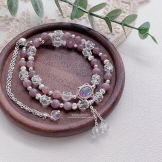 Double-Strand Purple Chalcedony and Clear Crystal Bracelet