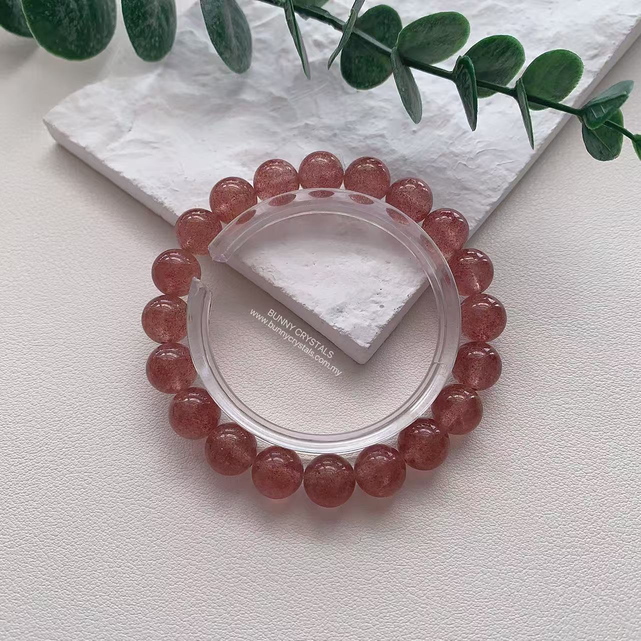 Premium White Base Strawberry Quartz Bracelet - Image 4