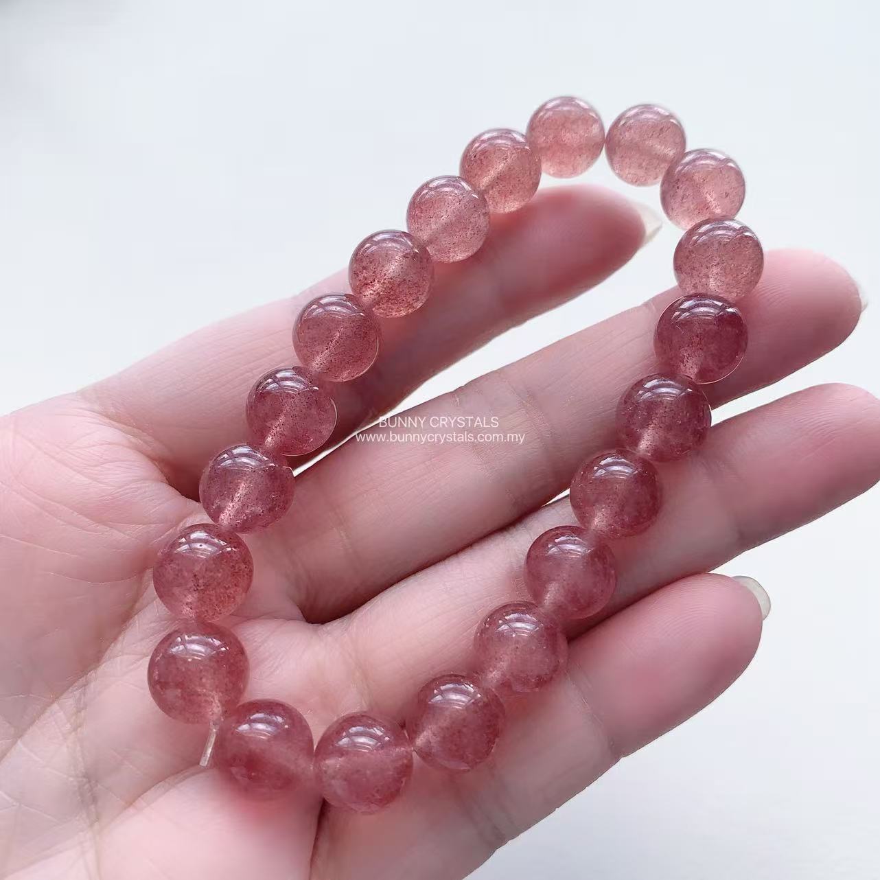 Premium White Base Strawberry Quartz Bracelet - Image 5