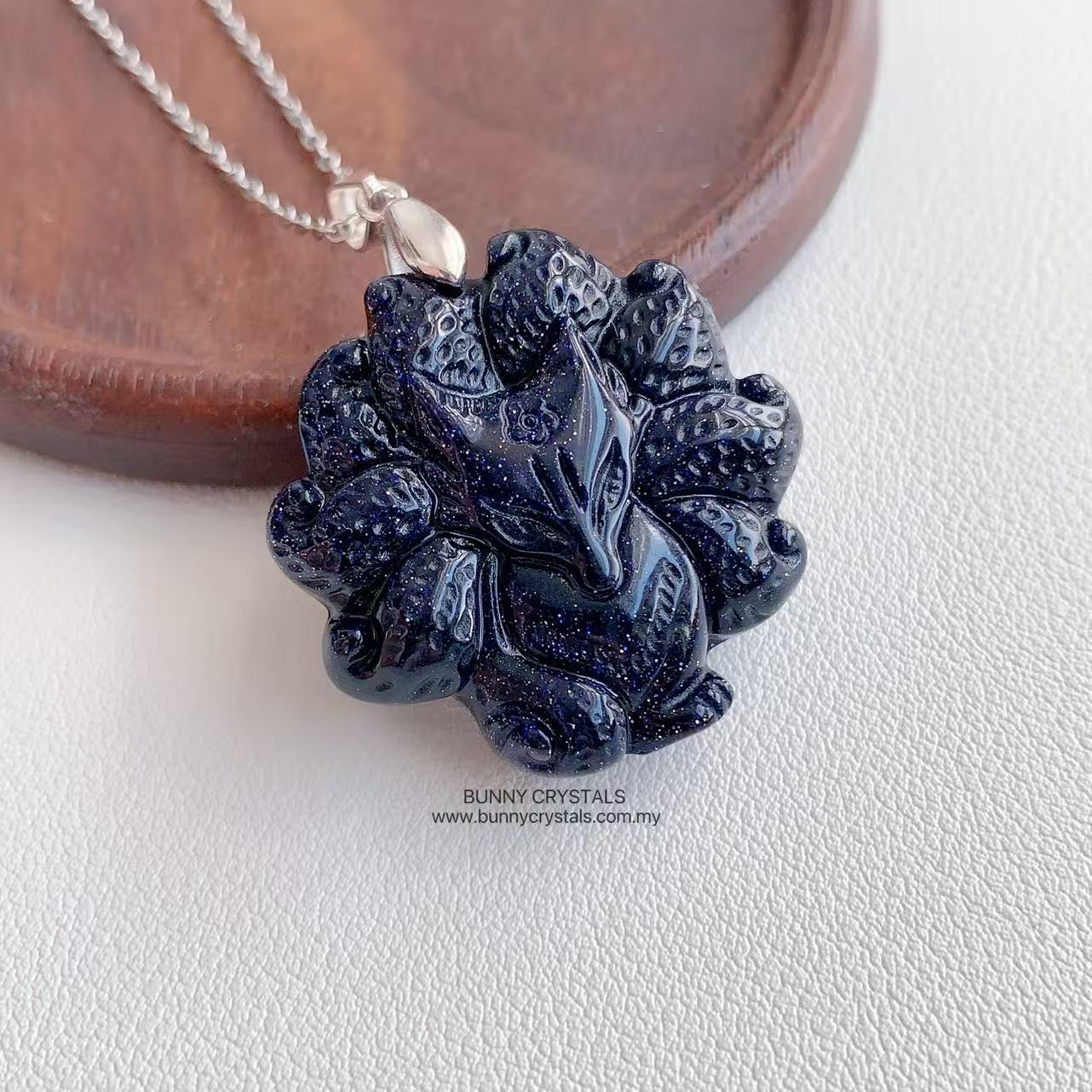 Blue Sandstone Nine-Tailed Fox S925 Sterling Silver Pendant - Image 2