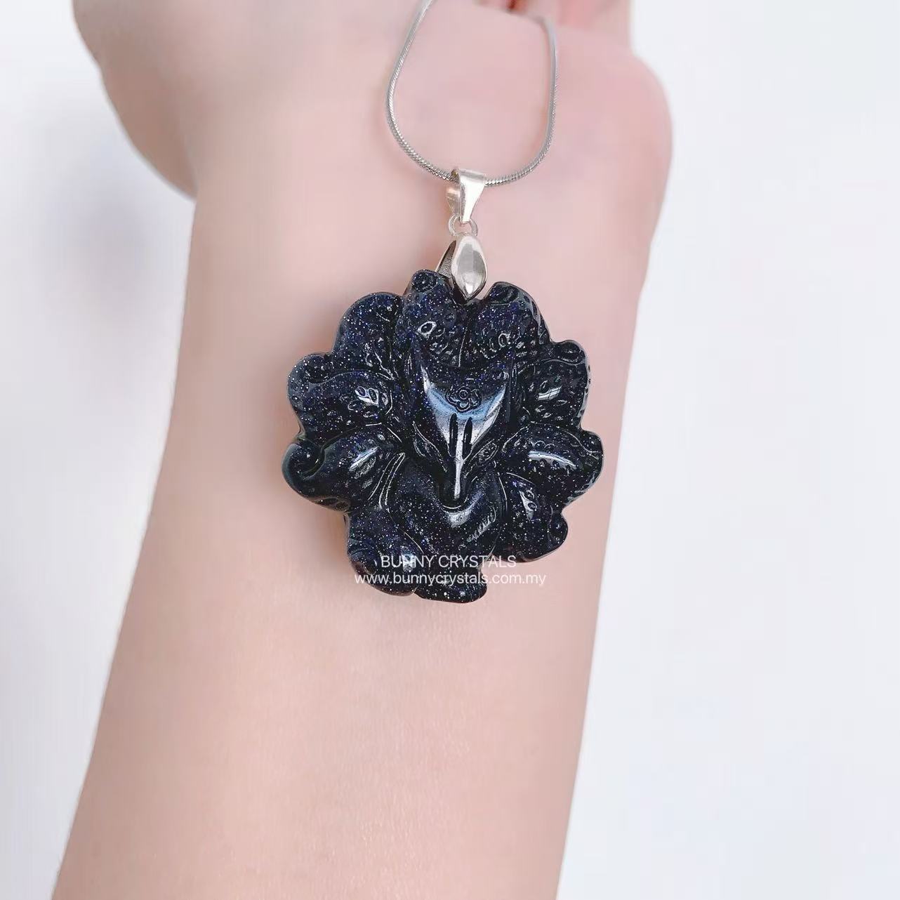 Blue Sandstone Nine-Tailed Fox S925 Sterling Silver Pendant - Image 3