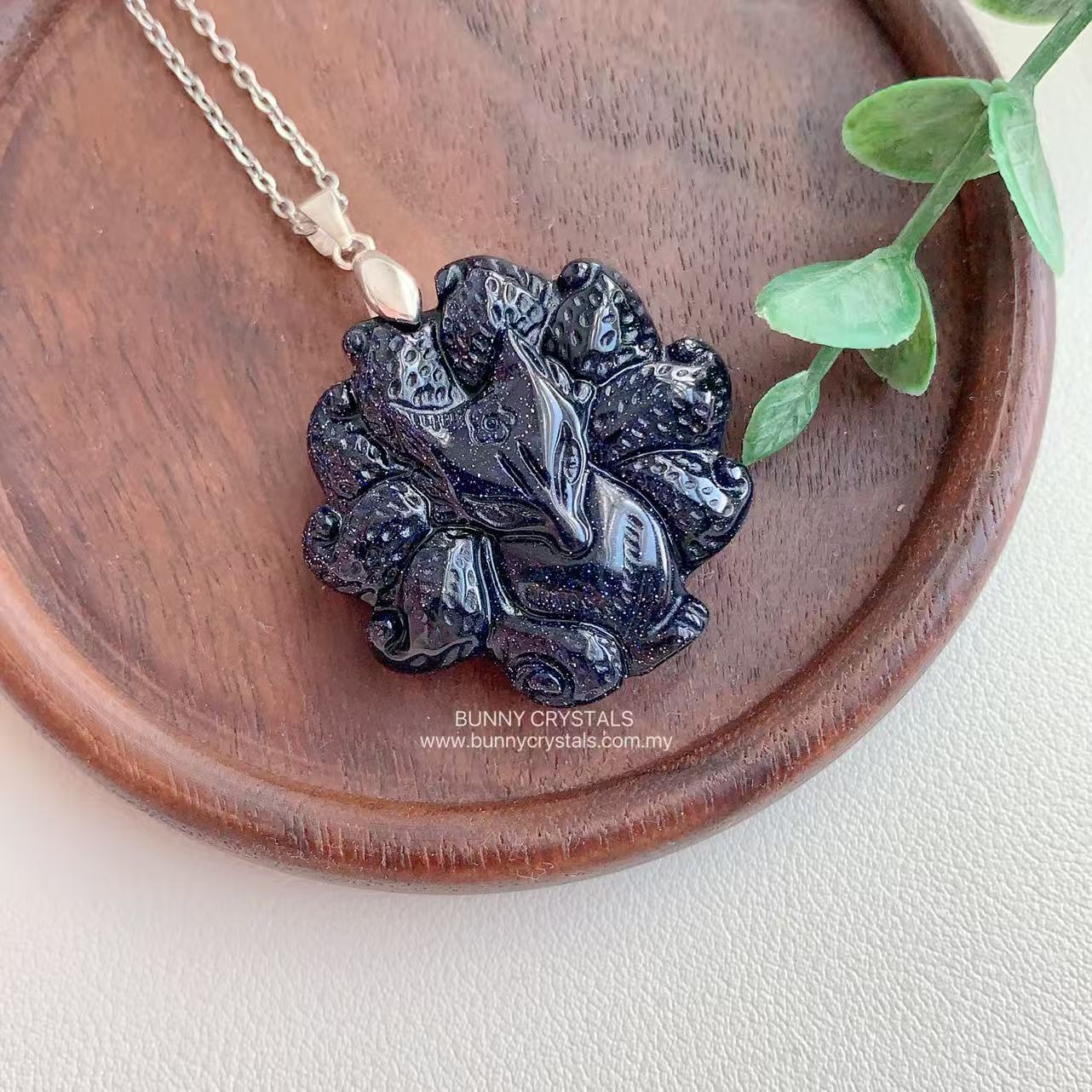 Blue Sandstone Nine-Tailed Fox S925 Sterling Silver Pendant