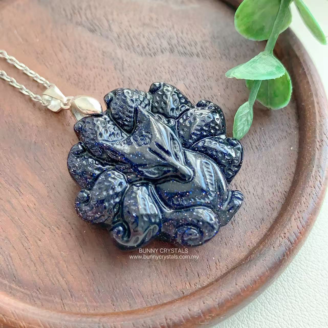 Blue Sandstone Nine-Tailed Fox S925 Sterling Silver Pendant - Image 5