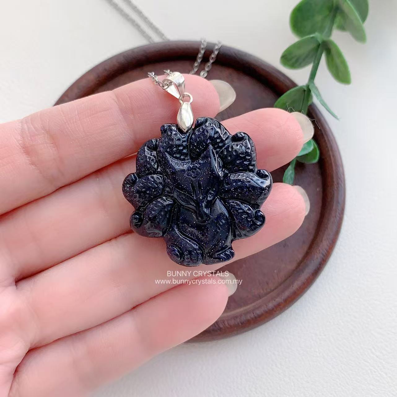 Blue Sandstone Nine-Tailed Fox S925 Sterling Silver Pendant - Image 6