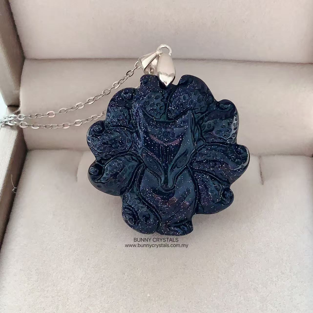 Blue Sandstone Nine-Tailed Fox S925 Sterling Silver Pendant - Image 7