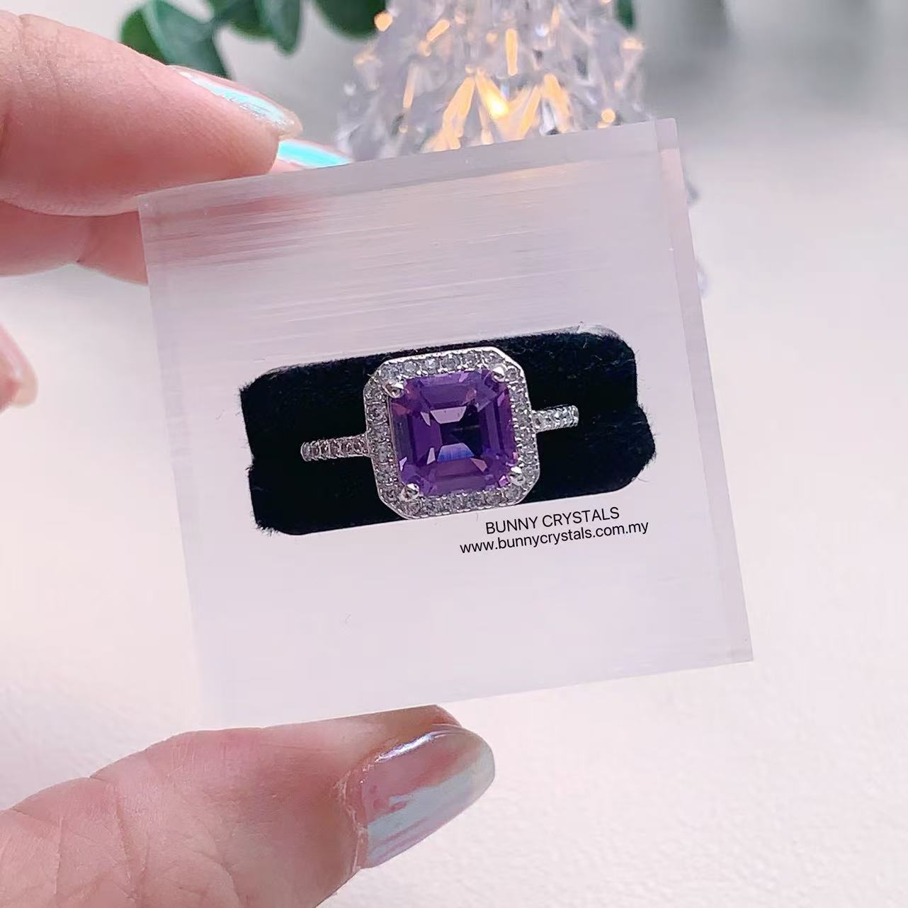 Natural Amethyst Princess-Cut Ring in S925 Sterling Silver - Image 2