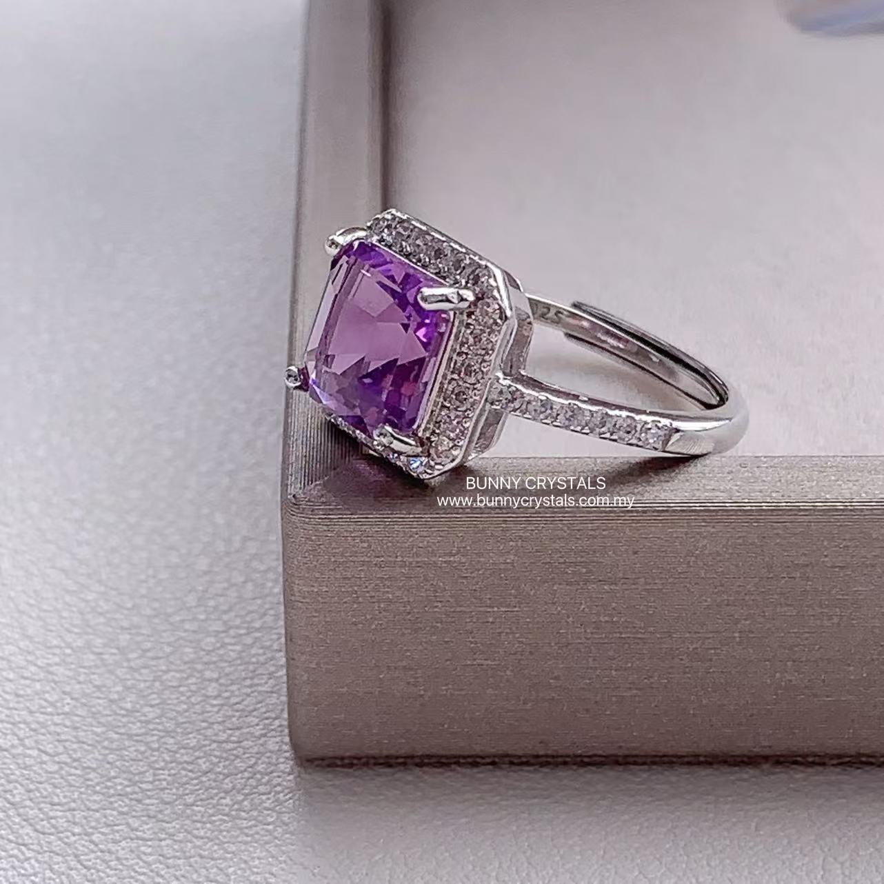 Natural Amethyst Princess-Cut Ring in S925 Sterling Silver - Image 5