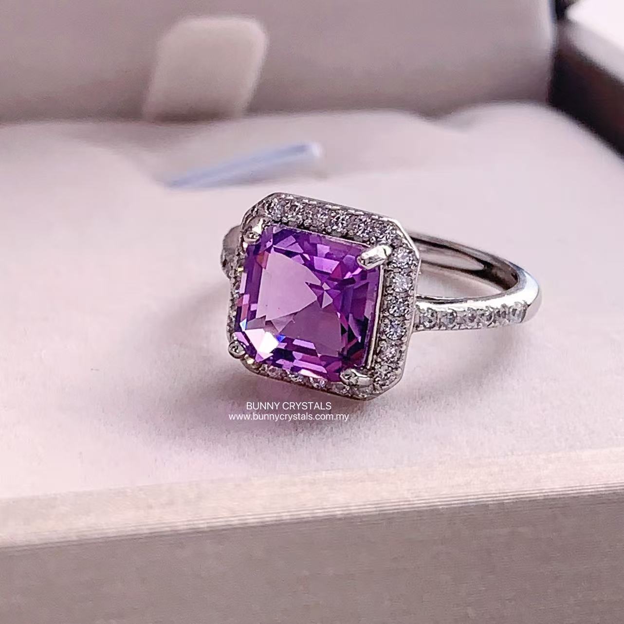 Natural Amethyst Princess-Cut Ring in S925 Sterling Silver - Image 7