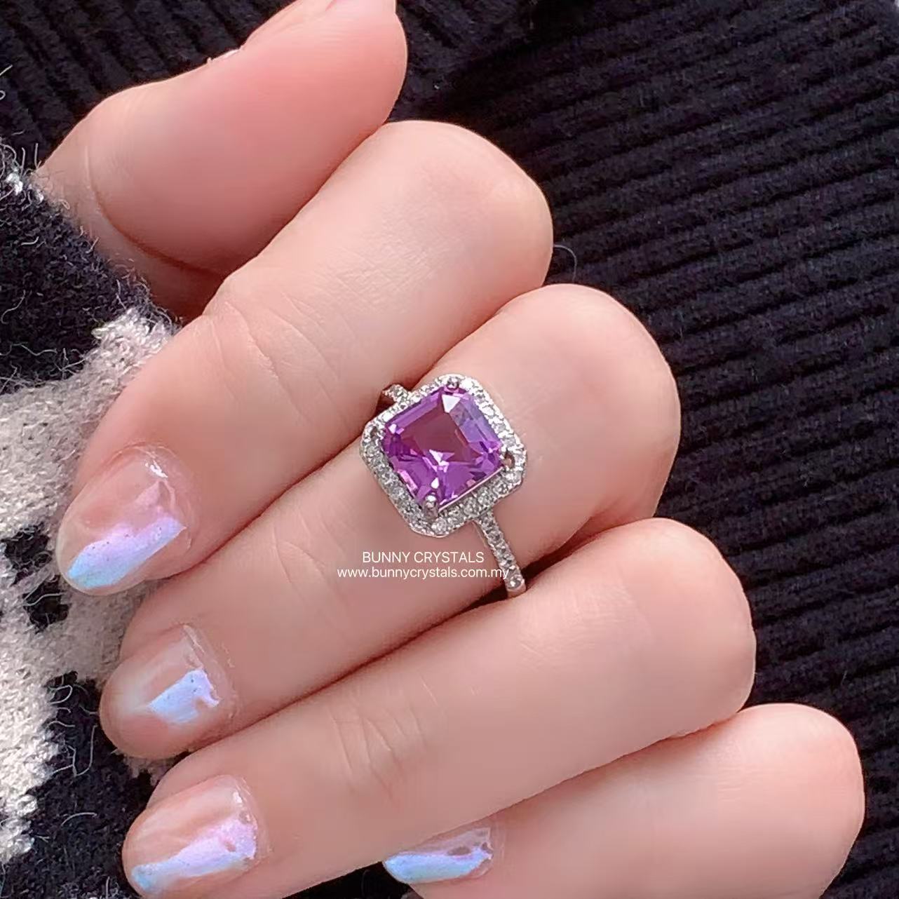 Natural Amethyst Princess-Cut Ring in S925 Sterling Silver - Image 8