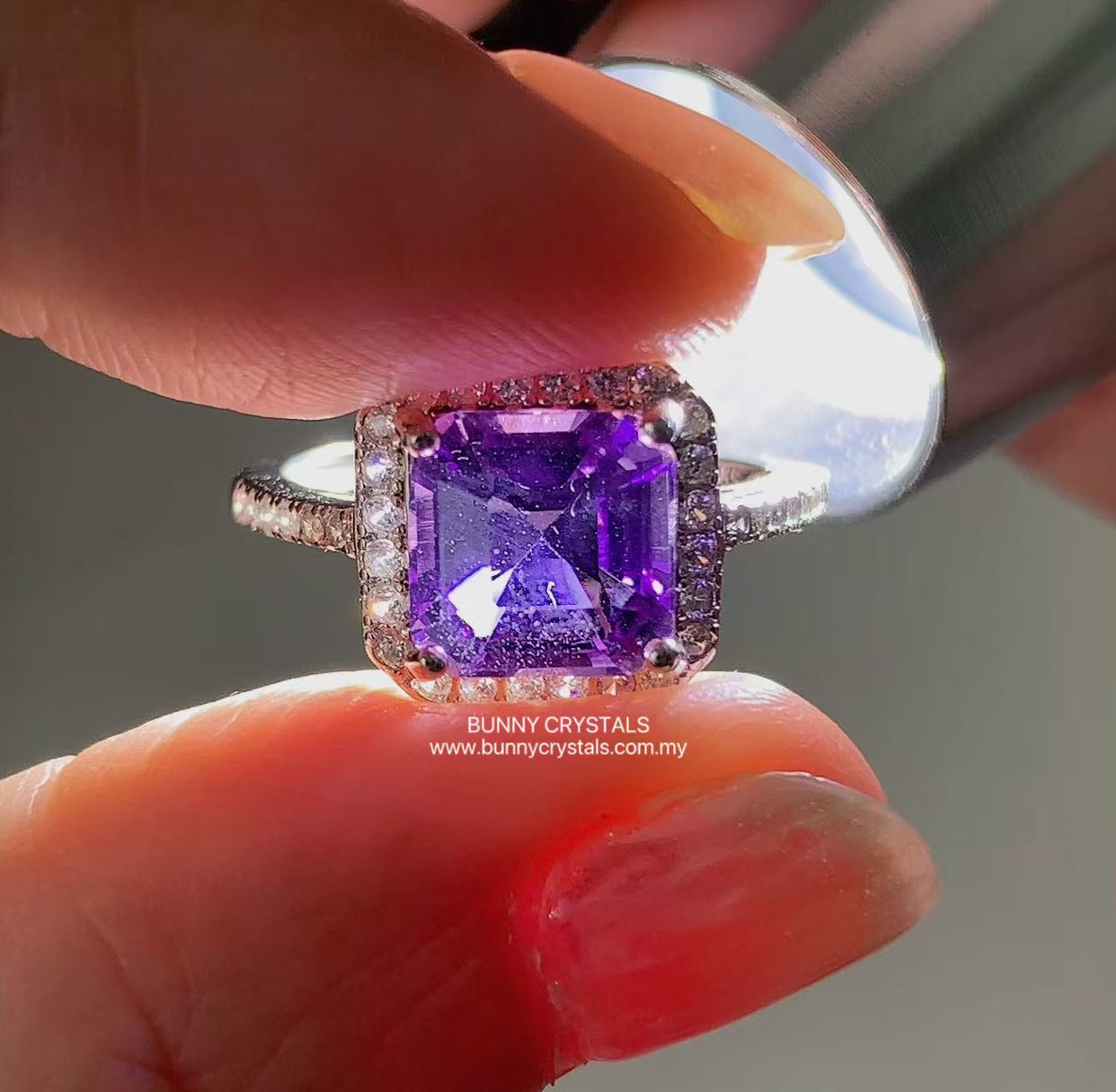 Natural Amethyst Princess-Cut Ring in S925 Sterling Silver - Image 9
