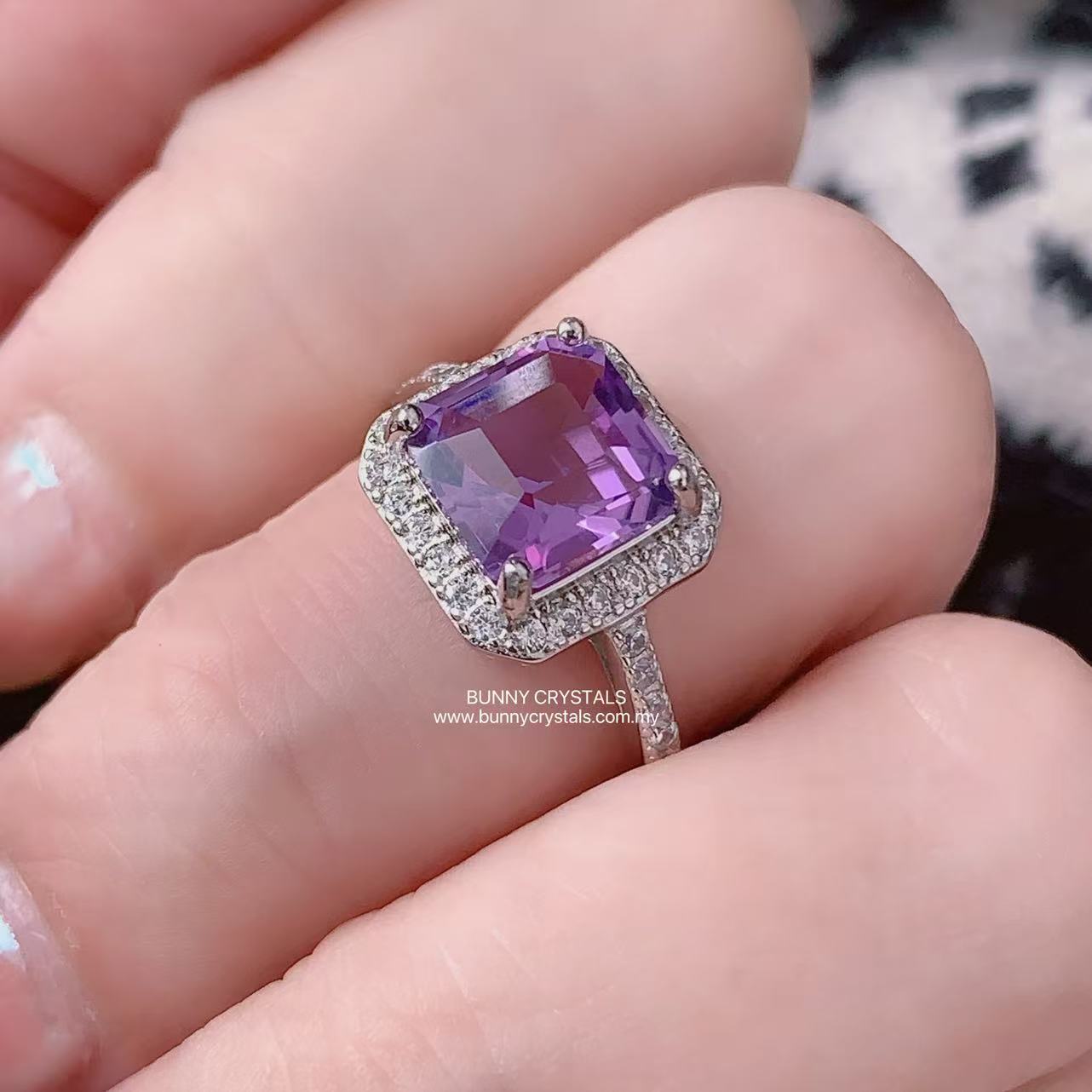 Natural Amethyst Princess-Cut Ring in S925 Sterling Silver - Image 10