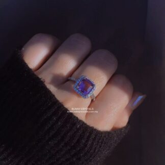 Natural Amethyst Princess-Cut Ring in S925 Sterling Silver