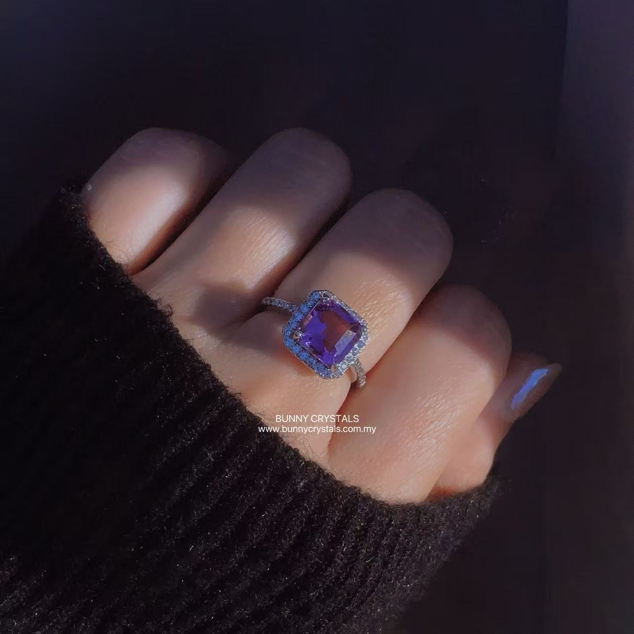 Natural Amethyst Princess-Cut Ring in S925 Sterling Silver