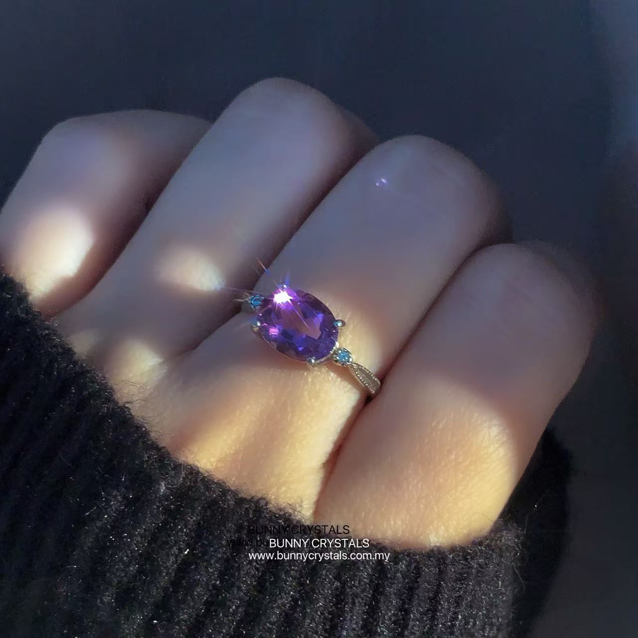 Natural Amethyst Horizontal Setting Ring