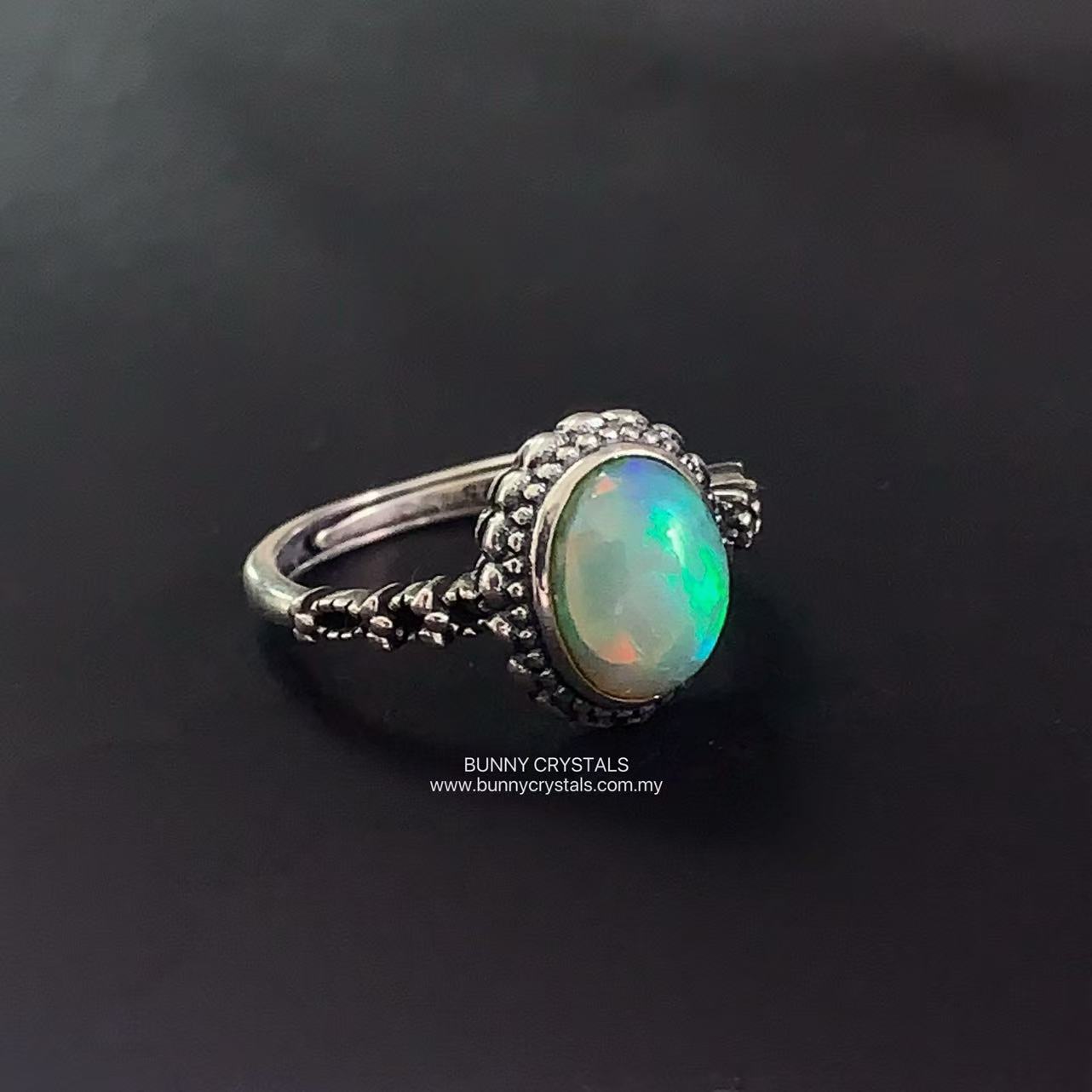 Natural Moonlit White Opal Sterling Silver Ring - Image 3