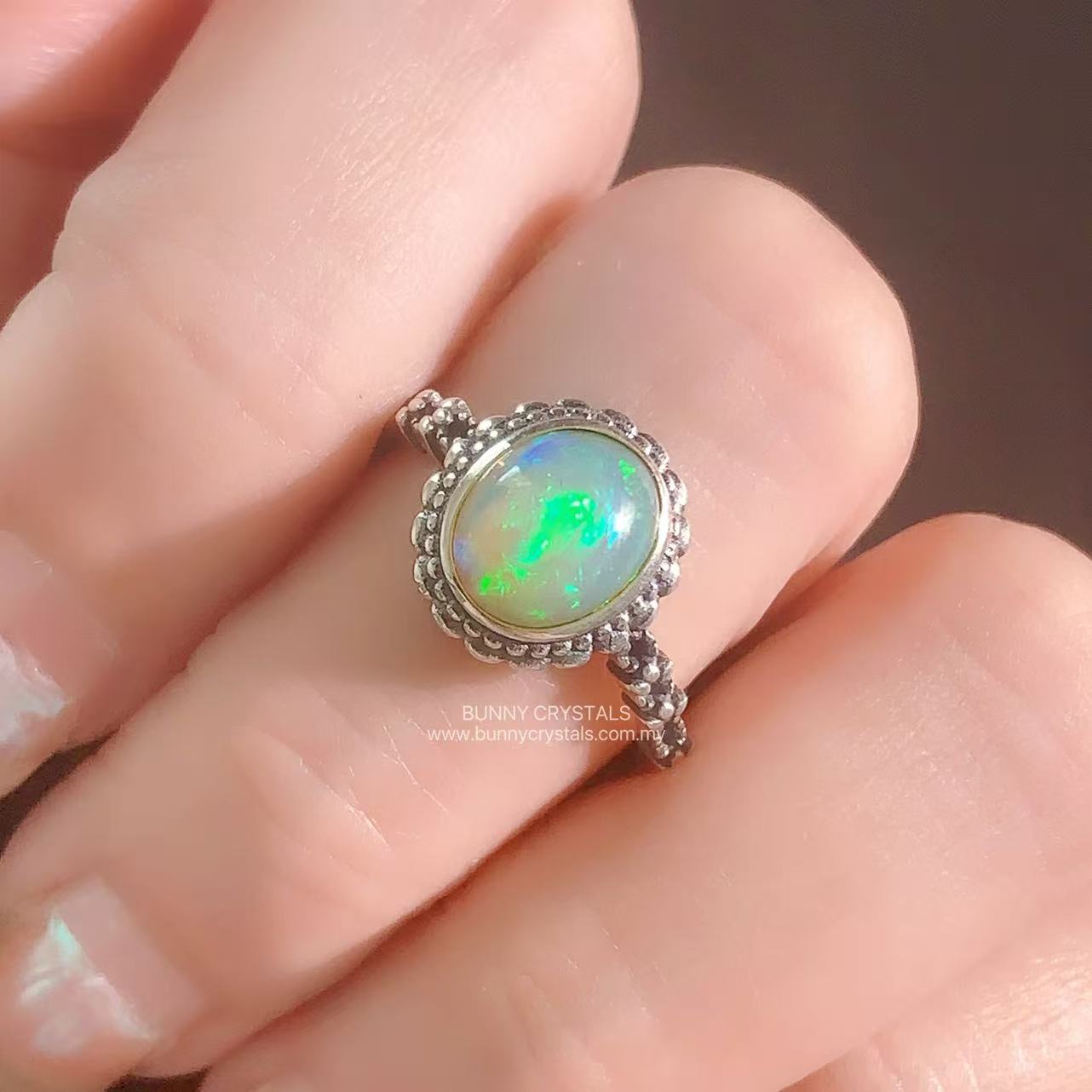 Natural Moonlit White Opal Sterling Silver Ring - Image 8