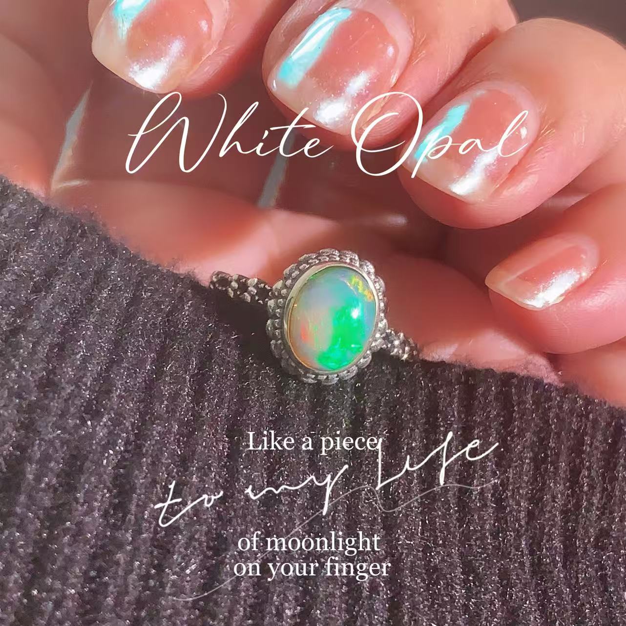 Natural Moonlit White Opal Sterling Silver Ring - Image 9