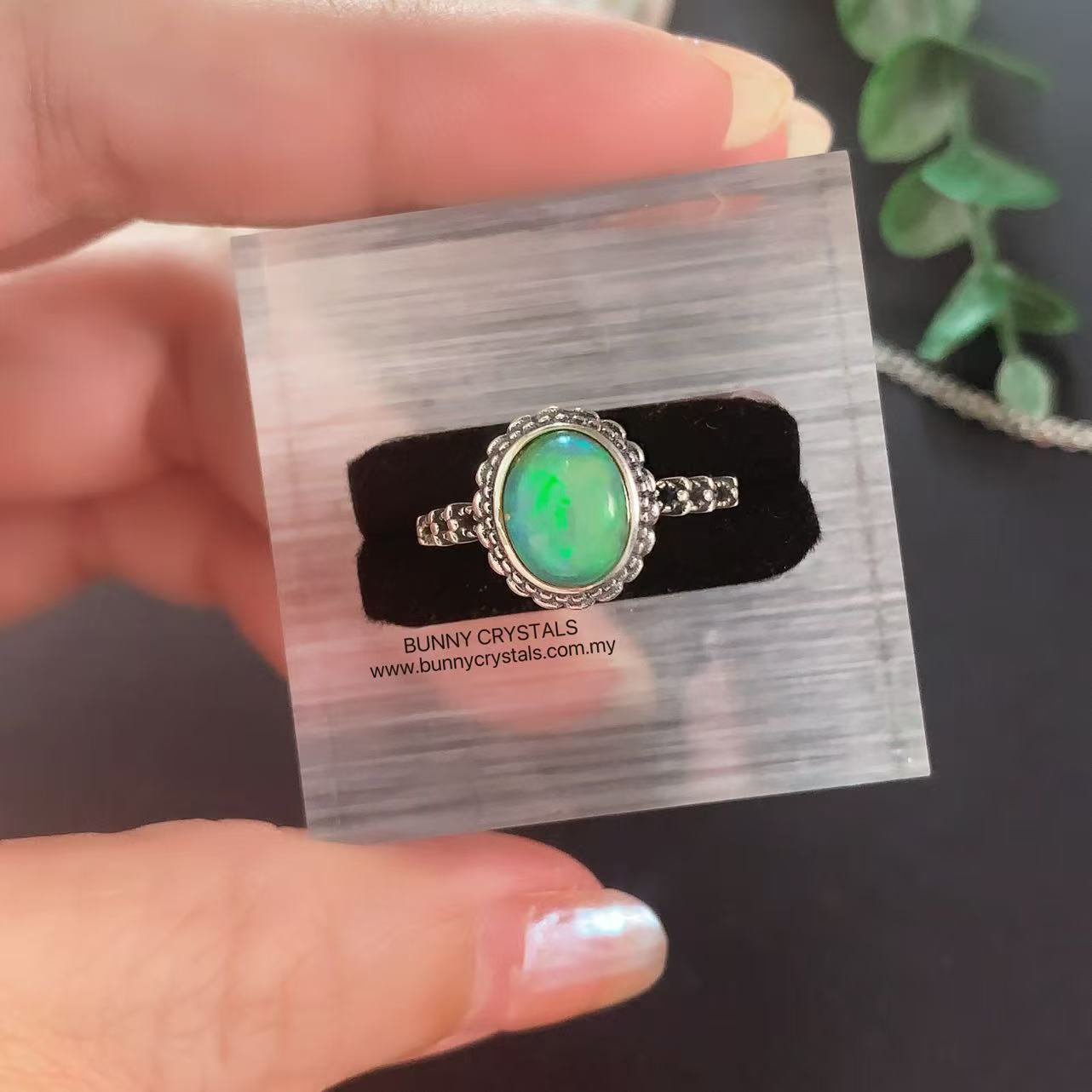 Natural Moonlit White Opal Sterling Silver Ring - Image 10