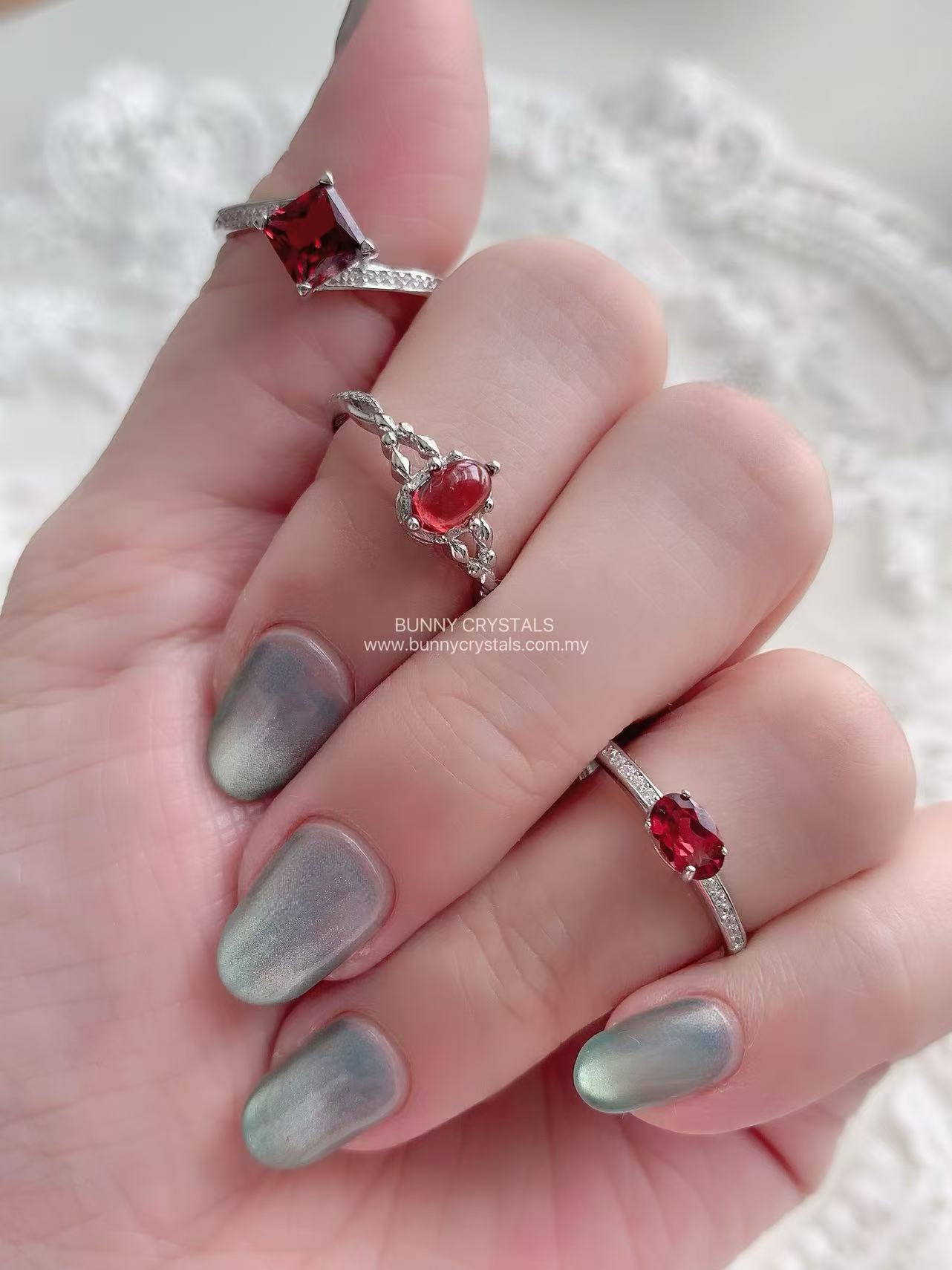 Natural Garnet S925 Sterling Silver Adjustable Ring - Image 6