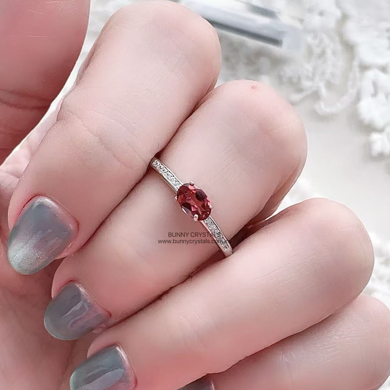 Natural Garnet S925 Sterling Silver Adjustable Ring - Image 10