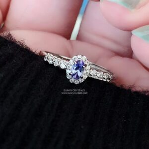 Natural Tanzanite Halo S925 Sterling Silver Adjustable Ring