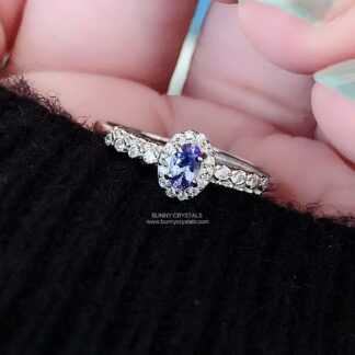 Natural Tanzanite Halo S925 Sterling Silver Adjustable Ring