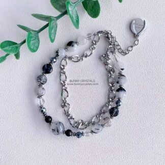 Frosted Shadow Natural Black Rutilated Quartz Bracelet