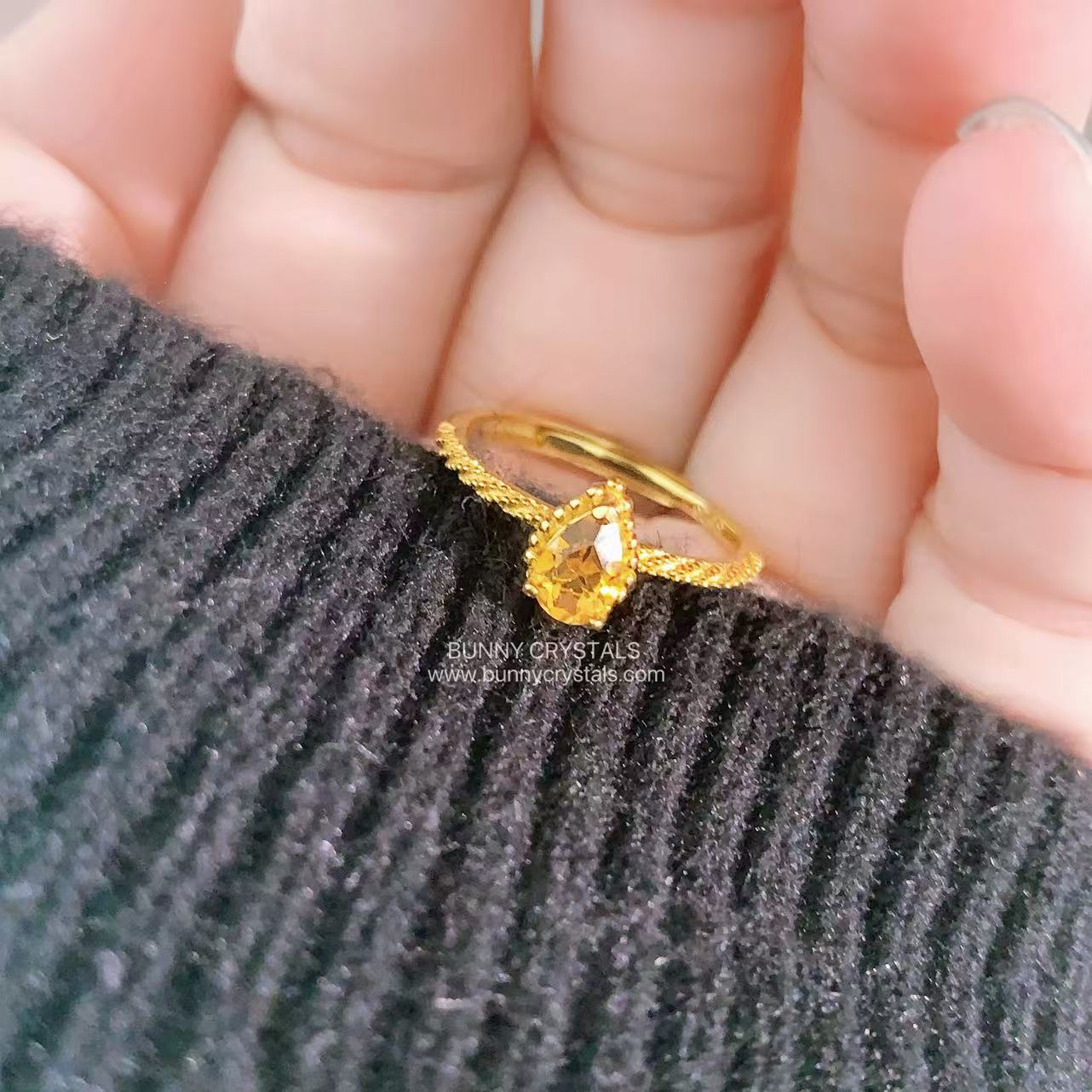 Natural Citrine Honey Teardrop S925 Sterling Silver Adjustable Ring - Image 2