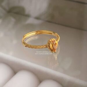 Natural Citrine Honey Teardrop S925 Sterling Silver Adjustable Ring