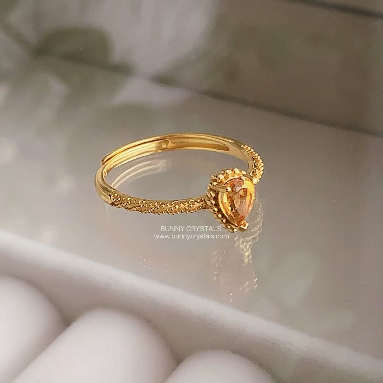 Natural Citrine Honey Teardrop S925 Sterling Silver Adjustable Ring