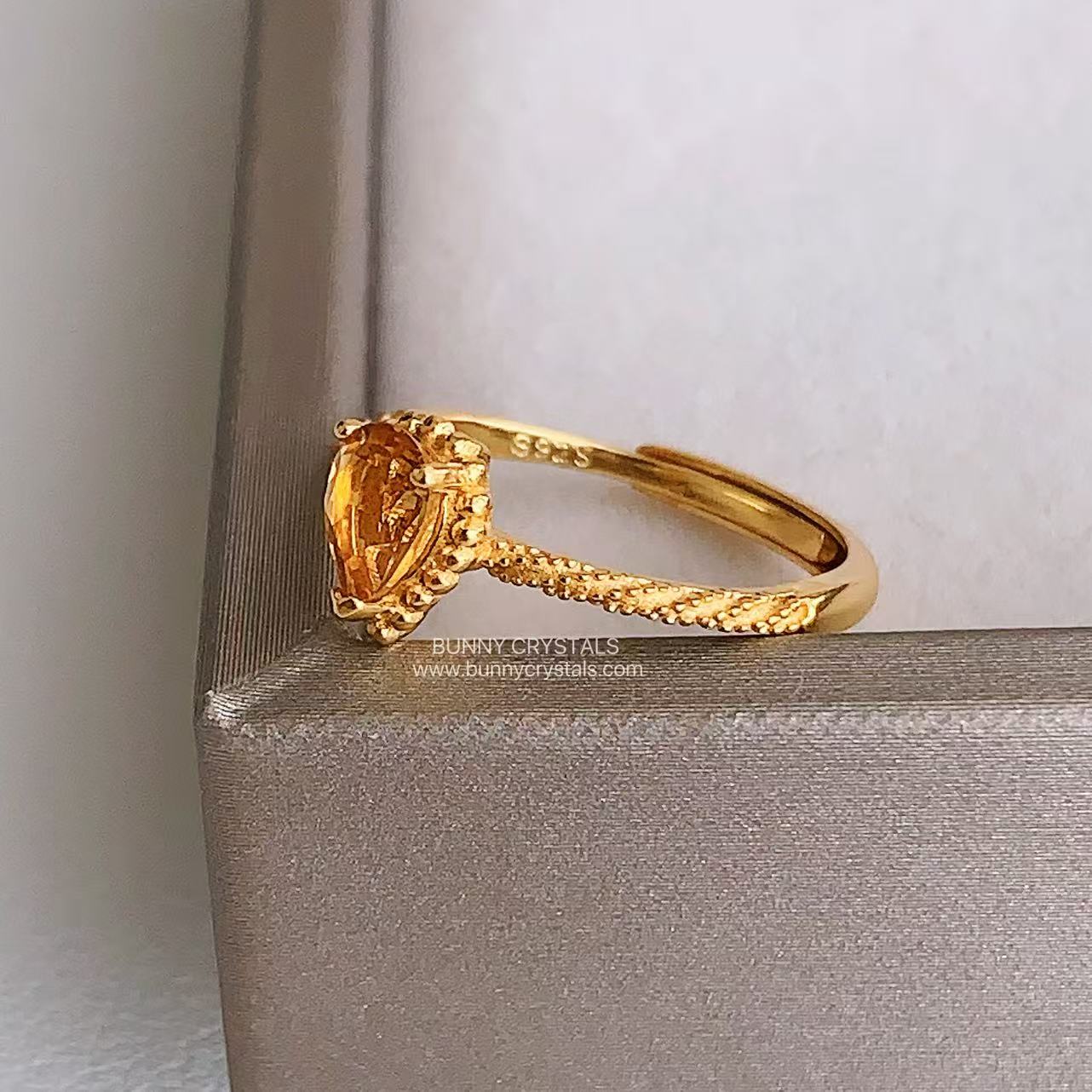 Natural Citrine Honey Teardrop S925 Sterling Silver Adjustable Ring - Image 4