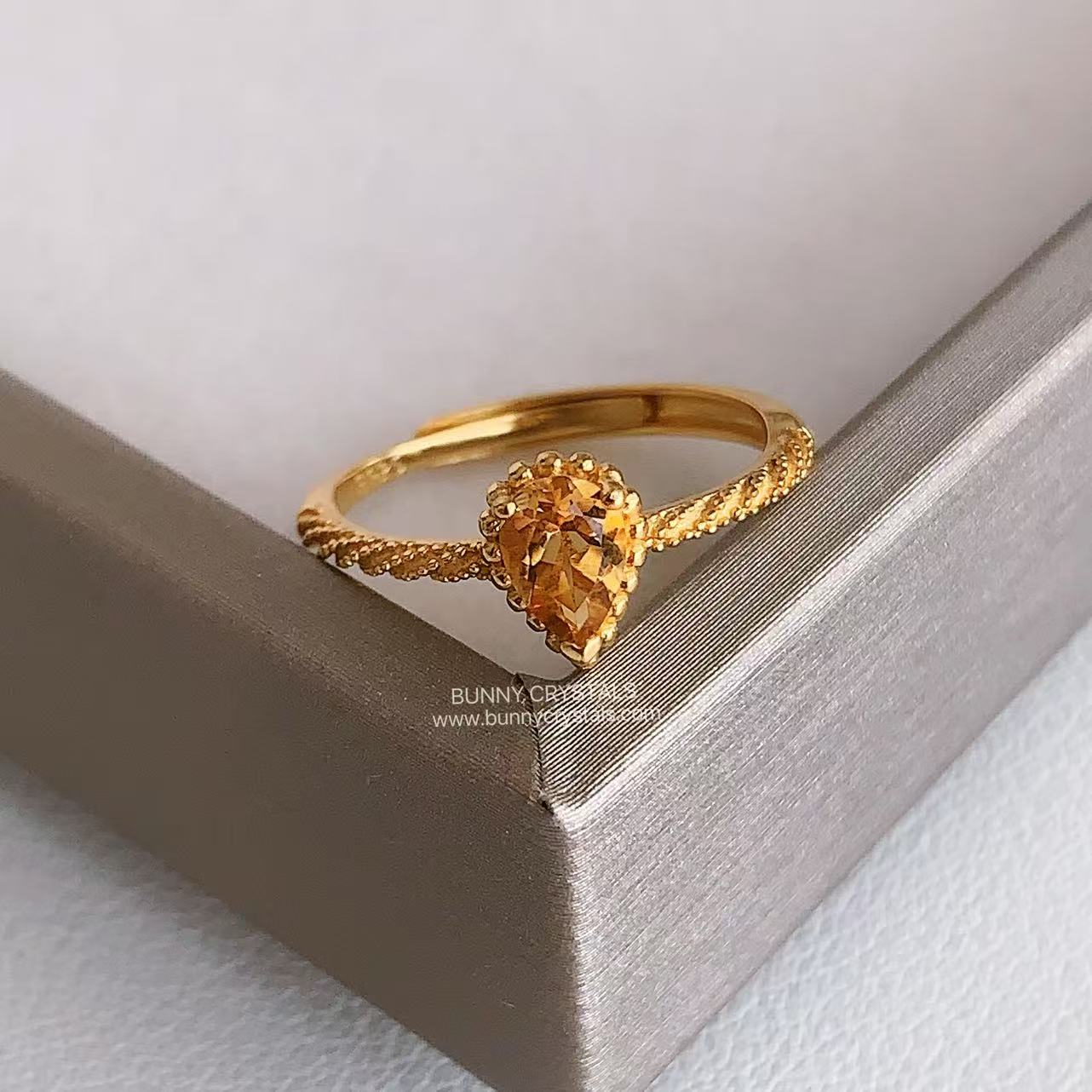 Natural Citrine Honey Teardrop S925 Sterling Silver Adjustable Ring - Image 5