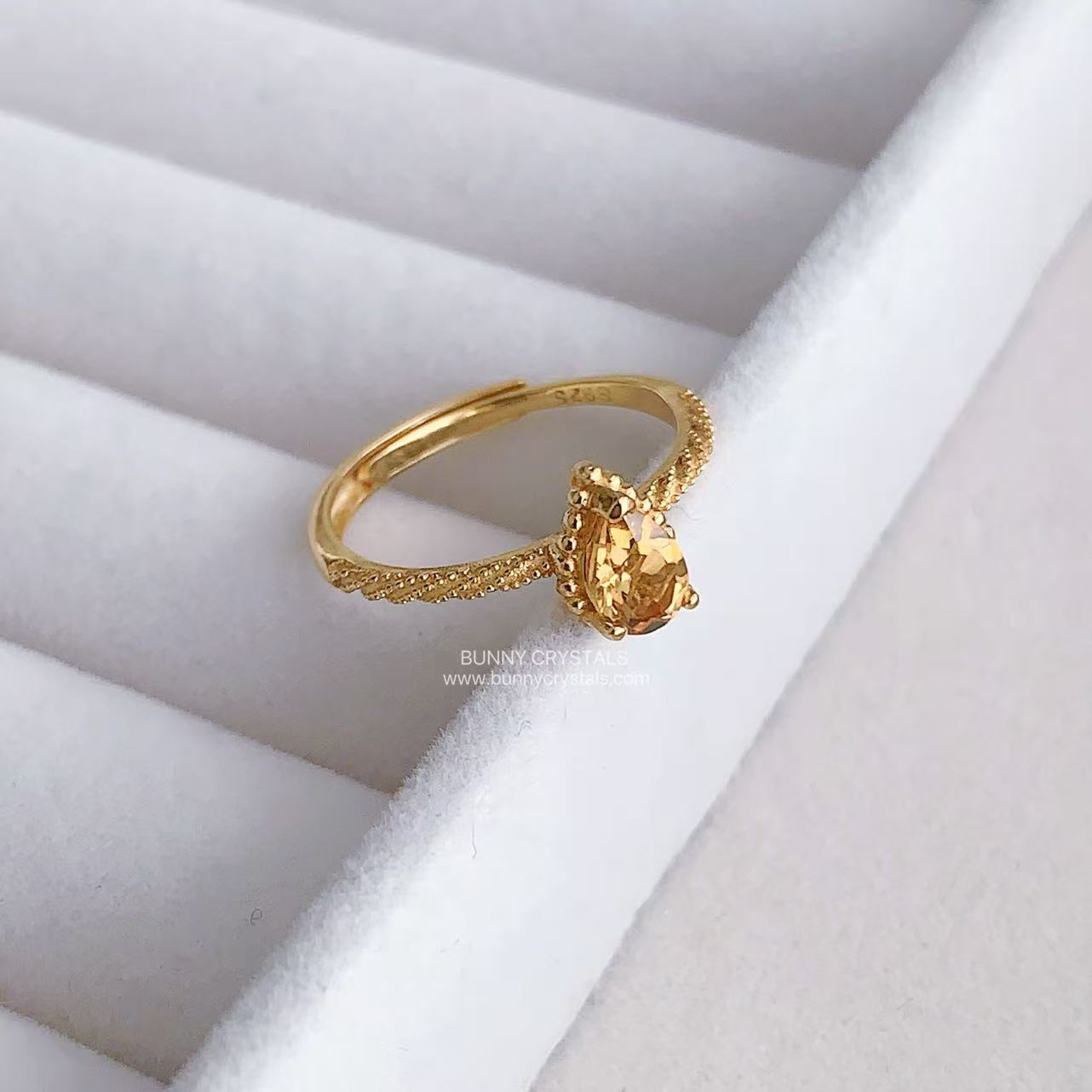 Natural Citrine Honey Teardrop S925 Sterling Silver Adjustable Ring - Image 6