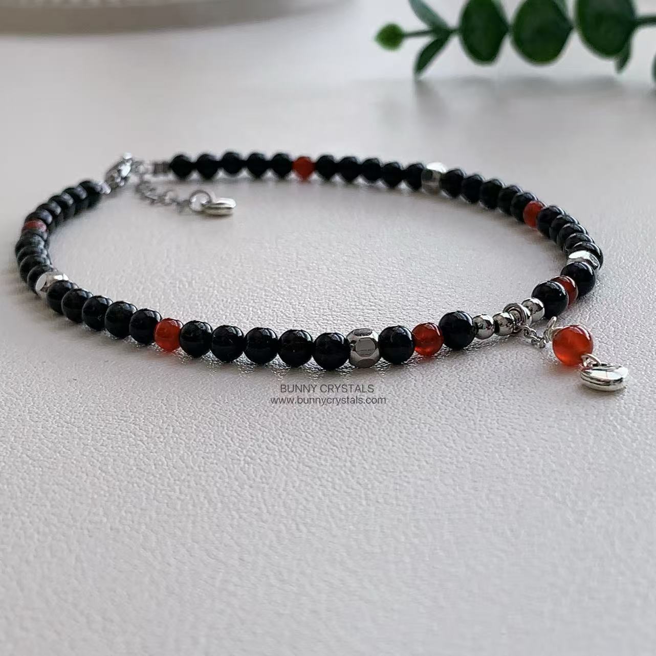 Black Tourmaline & Red Agate Root Chakra Protection Anklet